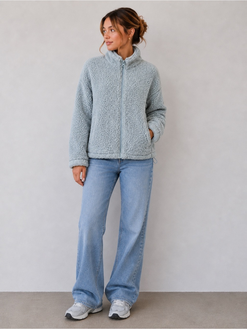 Garage Sherpa Fleece Zip Up Jacket - Blue - Size Large